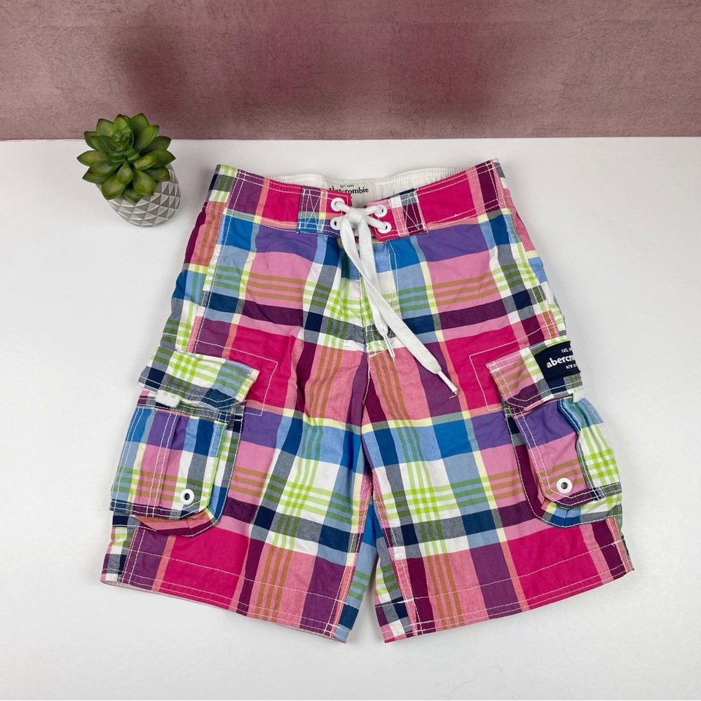 Abercrombie Kids Pink White Blue Plaid Swim Shorts Boy Child Size Medium
